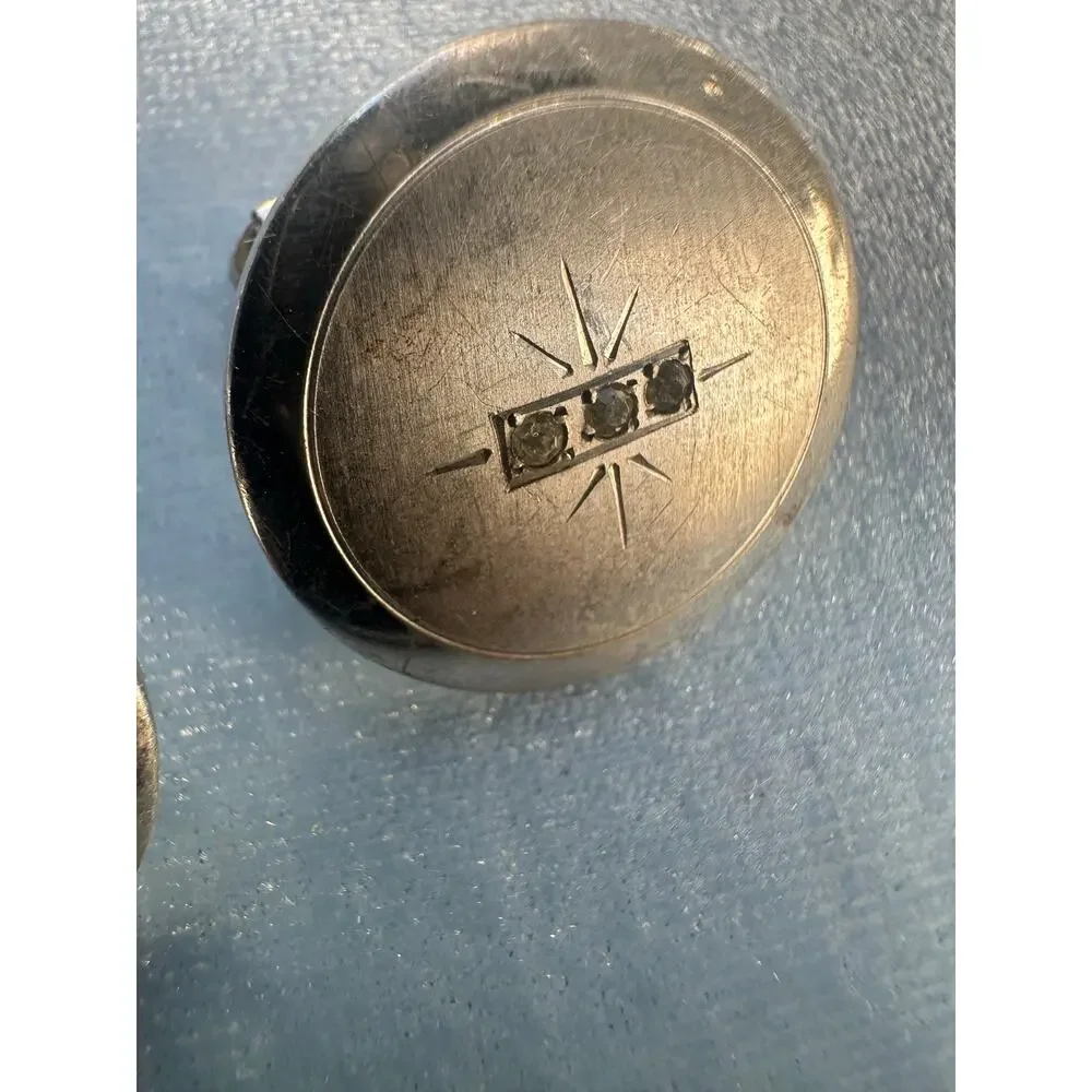 Vintage Sterling Silver Diamond Starburst Cufflinks Mid Century Modern Round